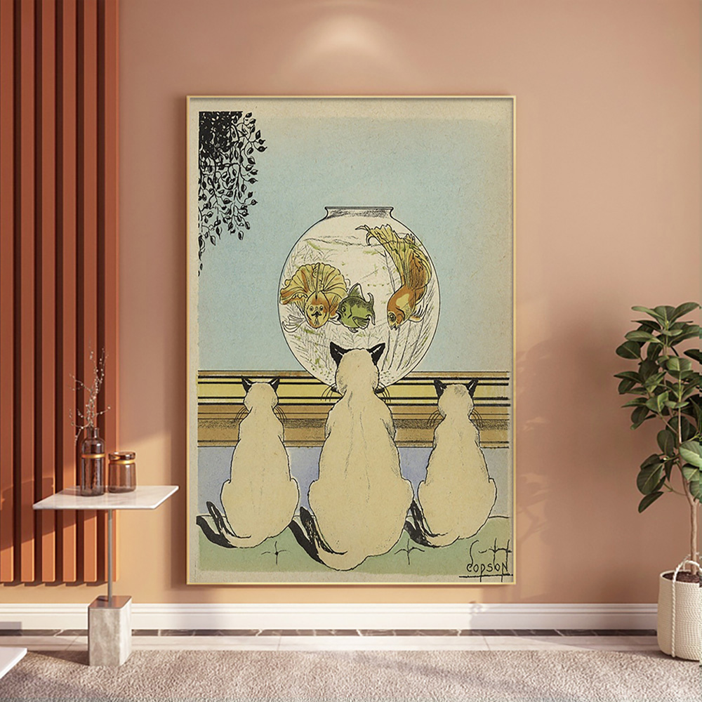 Three Cats Watching Fish In An - Fish In Aquarium Picture review and price